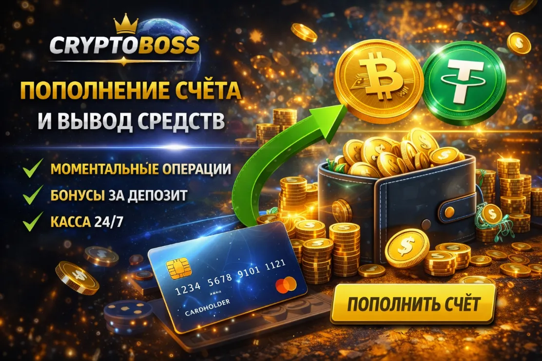 пополнение счета и вывод средств в Криптобосс казино с карт и криптовалют